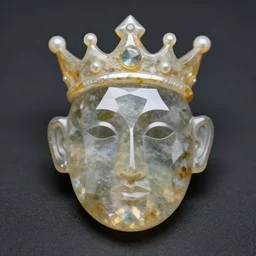 multifaced gemstone shaped like a face wearing a crown