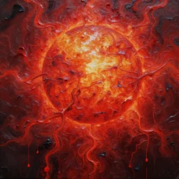 red sun powerful aura, oil paint, heavy texture, extreme detail, veins, dripping, flowing, perfectionism, ultra - hd, super - resolution, massive scale