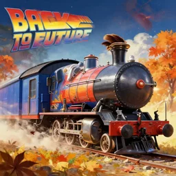 an epic fantasy comic book style portrait painting of the time machine train from the movie back to the future, studio ghibli, unreal 5, daz, hyperrealistic, octane render, cosplay, rpg portrait, dynamic lighting, intricate detail, harvest fall vibrancy, cinematic