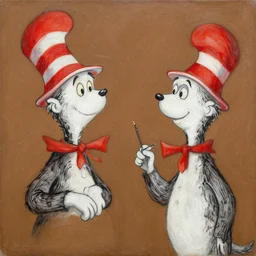 collaborative drawing by Zdesław Bakszyński and doctor Seuss, oil, brown and red
