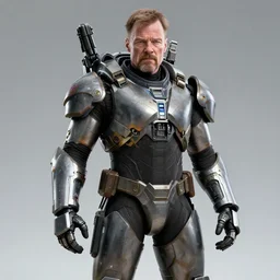 Walter White in cybernetic battle armour with weapons, 4k octane render, highly detailed, concept art