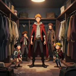 photo cartoon illustration comics manga painting of cloakroom : 6 fantasy, digital painting, unreal engine, 8 k, volumetric lighting, contrast