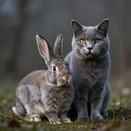 a bunny cat - a cat combined / merged with a rabbit, grey