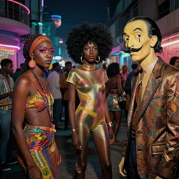 gaudy denizens of lagos nightlife in 2 1 7 7. afrofuturism synthwave style. by jacobus hendrik pierneef and salvador dali