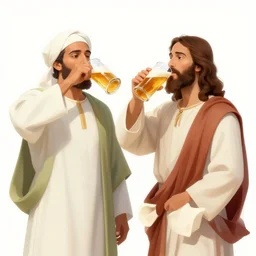prophet Mohamed drinking beer with Jesus