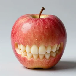 photo still of an apple with human teeth, 8 k, studio lighting, 8 5 mm f 1. 8