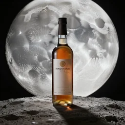 symmetrical photo of bottle standing on moon