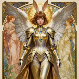 usagi bunny rabbit, lain iwakura, rei ayanami plug suit, female anime character, 3 d render beeple, realistic detailed painting of a 1 6 - year old girl who resembles millie bobby brown, as an angel with a golden halo wearing intricate, detailed art nouveau armor and silk, by alphonse mucha, ayami kojima amano, charlie bowater, karol bak, greg hildebrandt, albedo from overlord