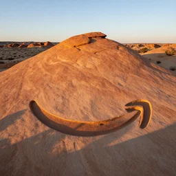 new mexico desert rock formation in the shape of amazon logo, national geographic, detailed image, evening sunlight