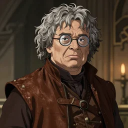 George R.R. Martin as Tyrion Lannister wearing glasses with grey hair, knowing look, fantasy leather clothing, ambient lighting, 4k, anime key visual, lois van baarle, ilya kuvshinov, rossdraws, artstation