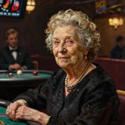 a painting of a senior woman at the casino in the style of Rembrandt
