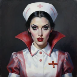 a modern painting of a nurse turned vampire, in the style of tim bradstreet, sharp focus, realism, intricate detail