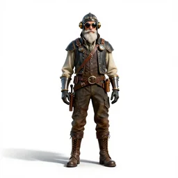 elderly steampunk aviator, high detail digital art, full body, standing, isolated on a pure white background, centered, whole figure in frame, sharp focus, studio lighting