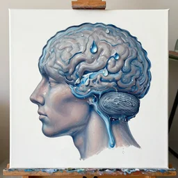 brain, painting on canvas, watedrops, water droplets, acrylic painting, acrylic pouring, painting, influencer, artstation - h 8 0 0