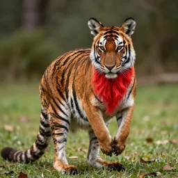 a kangaroo with tiger stripes and a big red beard
