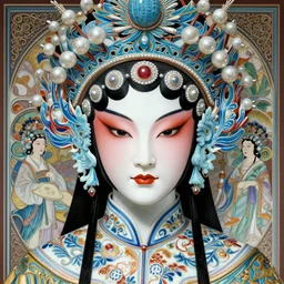 portrait of a cyberpunk machine, machine face, upper half portrait, decorated with chinese opera motifs, asian, fine china, traditional chinese art, intricate, elegant, highly detailed, symmetry, headpiece, digital painting, artstation, concept art, smooth, sharp focus, illustration, art by artgerm and greg rutkowski and alphonse mucha, 8 k