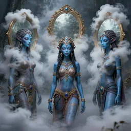 celebration : : vapors : : clouded mirrors : : fantasy art : : blue - skinned aliens : : ethnic photomanipulation painting : : 4 k hiper detailed