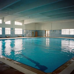 an abandoned indoor swimming, 35mm color film