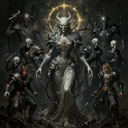 Elden Ring and Doom themed painting of sinister elegant death hybrid, intricate artwork by Artgerm, Victo Ngai, Johnatan Wayshak, Zdizslaw Beksinski, Douglas Barlowe, Darius Zawadzki, H.R. Giger, Takato Yamamoto, masterpiece, very coherent artwork, elite, horror, creepy, ominous, haunting, majestic, ephemeral, cinematic, high detail, octane render, unreal engine, 8k, High contrast, golden ratio, trending on cgsociety, ultra high quality model, production quality cinema model