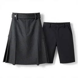 product photography, wool shorts, scottish kilt and modern shorts mixup, fashion, cyberpunk kilt