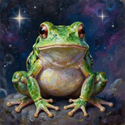 the cyborg frog in the astral realm sacred journey in oil painting, trending on artstation, award winning, emotional, highly detailed surrealist art
