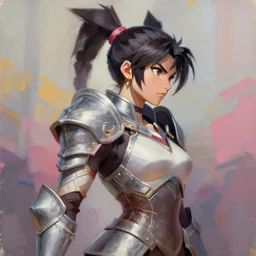 greg manchess portrait painting of partially armored ahri from league of legends as overwatch character, medium shot, asymmetrical, profile picture, ambient occlusion, organic painting, sunny day, matte painting, bold shapes, hard edges, street art