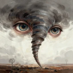 abstract surreal eyes in the tornado. Сoncept art, Dan Mumford, Greg Rutkowski, Quixel Megascans, octane render, 16k, 8k, photoillustration, RTX