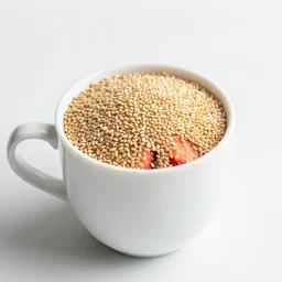 photo of a strawberry mug filled with sesame seeds, 4k UHD photo