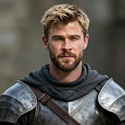 portrait medieval knight short beard short blonde hair tony sart chris hemsworth trending artstation realistic detailed