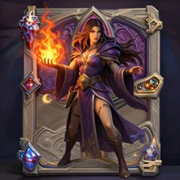Hearthstone official professional art, with realistic Hearthstone face & eyes. A sorceress, wearing a robe casting a fire ball. Insanely coherent and well drawned physical body parts (face, arms, legs, hair, eyes). Full body, sharp focus, 8k high definition, insanely detailed, elegant, smooth, sharp focus, illustration, ArtStation