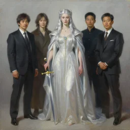 craig mullins painting of queen of zokra, silver white hair, long gown, sorceress sword, soft lighting, trending on artstation, by huang guangjian and gil elvgren and sachin teng