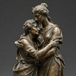 a bronze statue of aphrodite covered in cloth hugging an old lady, photorealistic, octane render, trending on cgsociety