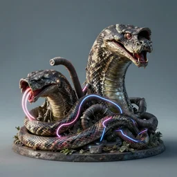 airbrushed reversed yaw blown out snake skin machines with neon pipes by alex ross, basil gogol fine art masterpiece baked at 3 0 0 f, matte painting, cold lighting, aged with sunlight, award winning horror, photorealistic render, cinematic