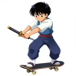 skater character with katana in hands, cartoon stylised proportions by hiroyuki imaishi 今 石 洋 之 gainax studio trigger and yoh yoshinari animation art