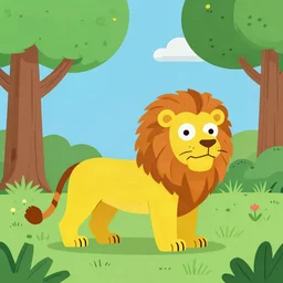 Lion in a meadow with hornbeam, Behance, illustration, vector, sharp focus, 4k, style simpsons