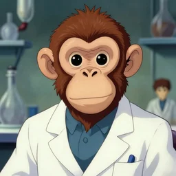 a full body portrait of a 1 9 5 0's disney monkey antropormophic scientist, finely detailed features, closeup at the faces, perfect art, in the lab, wise monkey, gapmoe yandere grimdark, trending on pixiv fanbox, painted by greg rutkowski makoto shinkai takashi takeuchi studio ghibli, akihiko yoshida,