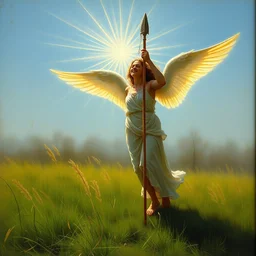 thomas cowperthwait eakins, angel of light, spear of light, green grass, blue sky, happiness
