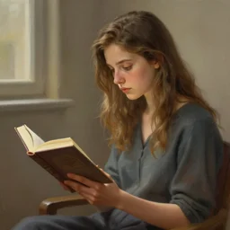 a girl reading a book, highly detailed, digital painting, artstation, concept art, art by Benoit B. Mandelbrot