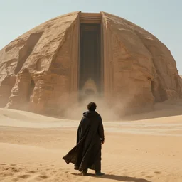 Stilgar gazing at Sietch Tabr, from Dune 2021, XF IQ4, f/1.4, ISO 200, 1/160s, 8K, RAW, unedited, symmetrical balance, in-frame
