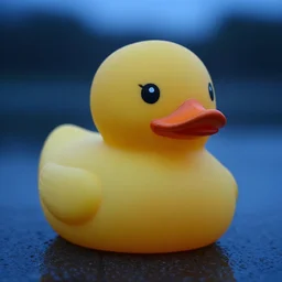 rubber duck, hyper detailed, human like, blue hour