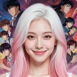 smirking woman with cute - fine - face, pretty face, white and pink hair, realistic shaded perfect face, extremely fine details, by realistic shaded lighting, dynamic background, poster by ilya kuvshinov katsuhiro otomo, magali villeneuve, artgerm, jeremy lipkin and michael garmash and rob rey, pascal blanche, kan liu