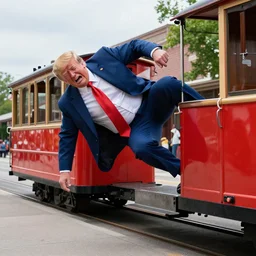 Donald trump falls off of a trolly and cries, caught in 4K, taken in Silver Dollar City