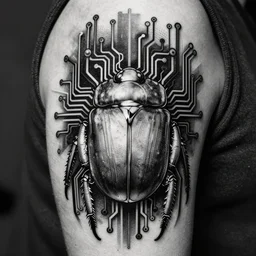 cyberpunk circuit beetle, black and white tattoo design, stencil, vector, by artgerm