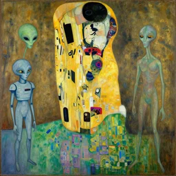 a painting of a aliens and robots by graham sutherland, egon schiele, gustav klimt, guernica!!, expressionism