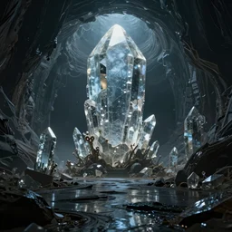 portal inside of a humongous crystal on a big dusky abandoned alien planet, spooky, sharp focus, intricate details, fantasy, hyper realism, 1 0 0 mm, art, smooth, beautiful art, masterpiece, artistic landscape, cinematic, wet reflections, ray tracing x, rtx, smooth