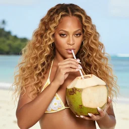 beyonce in samoa drinking a coconut