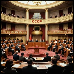 60s movie still of a CCCP congress in a stalinist style parlement, by Irving Penn , cinestill 800t 35mm eastmancolor, heavy grainy picture, very detailed, high quality, 4k, HD criterion