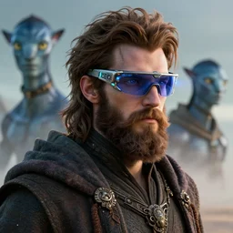! dream detailed portrait of handsome young bearded jewish mage - alien - borg - wizard - elf with messy brown hair wearing futuristic intricate high tech ar glasses, michael whelan and peter andrew jones, artgerm, uhd, particles, hybrid of dune ( 1 9 8 4 ), and avatar ( 2 0 0 9 ). rendered in octane then in cryengine, cgsociety, wow, ultra