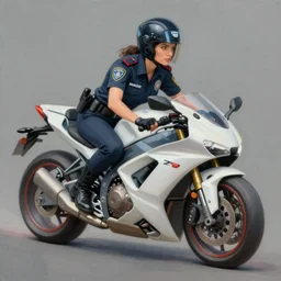 painting of a female cop riding a futuristic motorcycle from tron by h. r. giger
