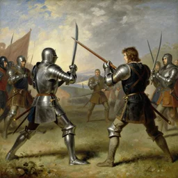 arthur pendragon and the knights doing some mock battle for training. highly detailed painting by gaston bussiere, craig mullins, j. c. leyendecker 8 k